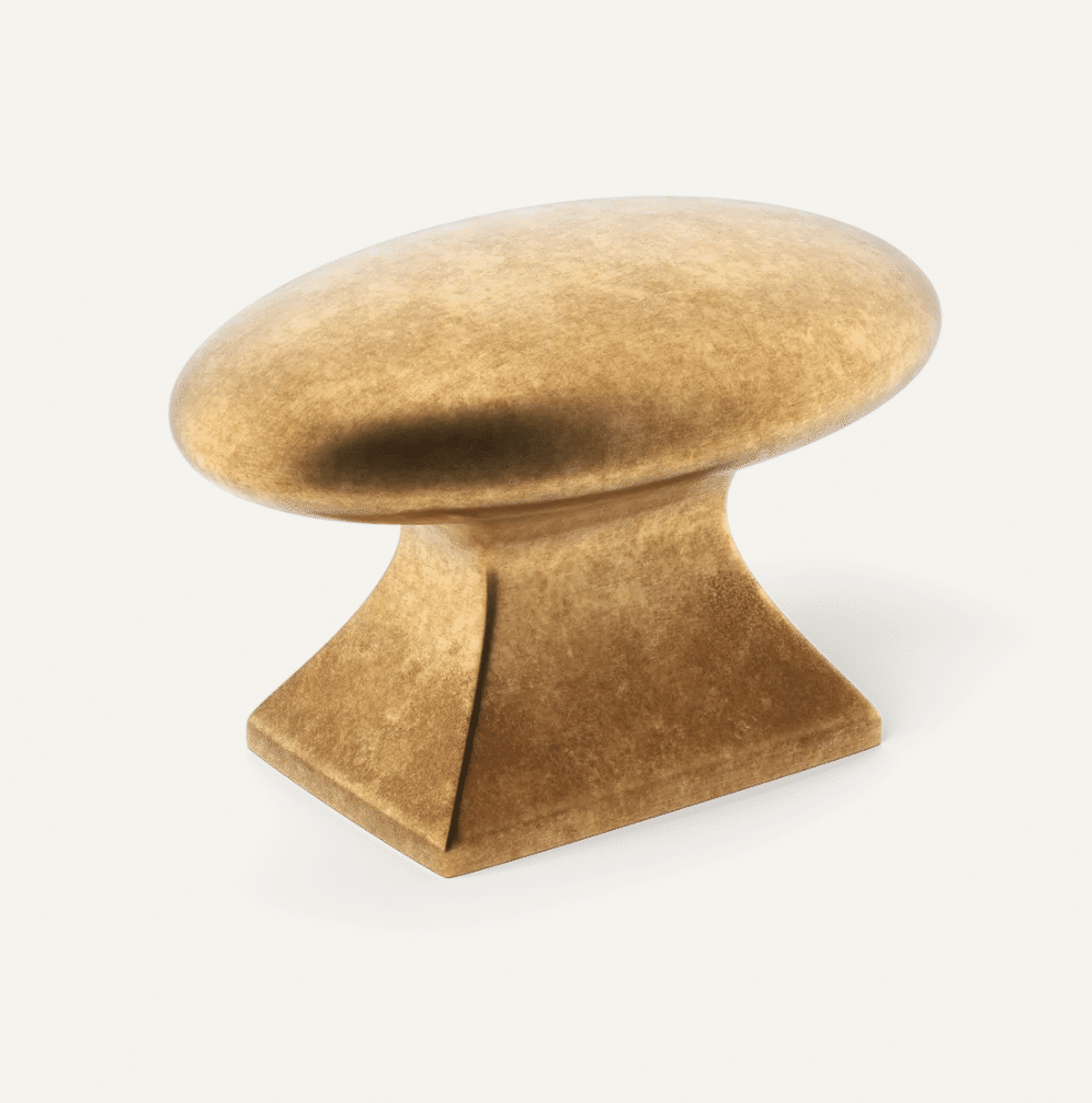 Brown, rounded stone cabinet knob mounted on a square pedestal base; a decorative furniture handle.